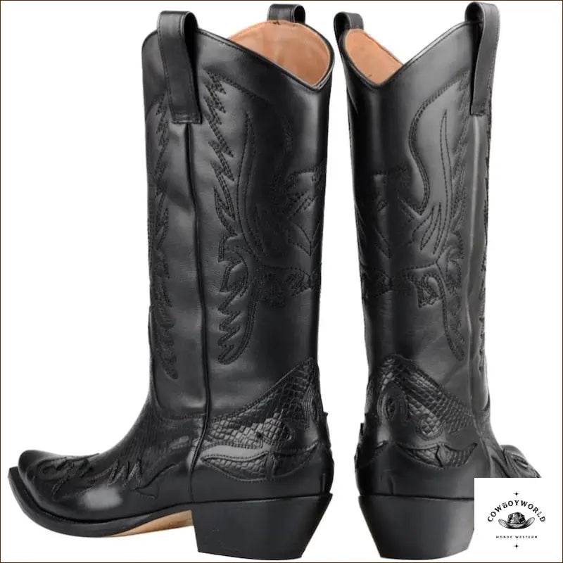Bottes Western Noires Cuir - Cowboy World