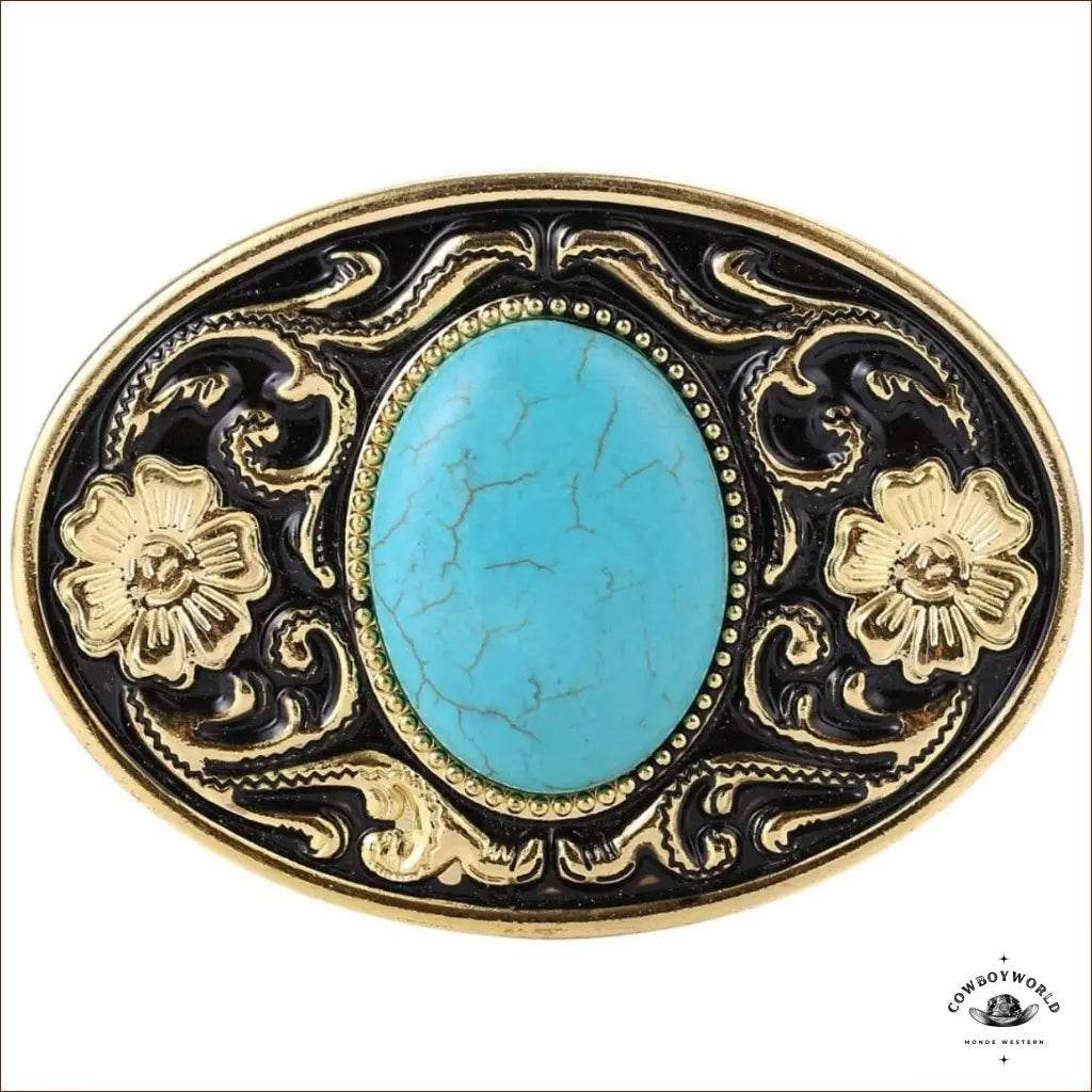 Boucle de Ceinture Western Effet Turquoise - Cowboy World