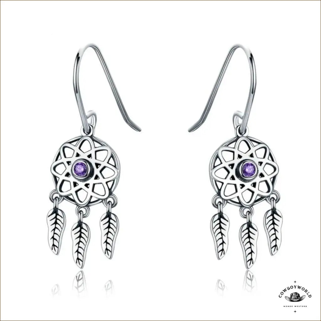 Boucles d’Oreilles Attrape-Rêves Plume (Argent)