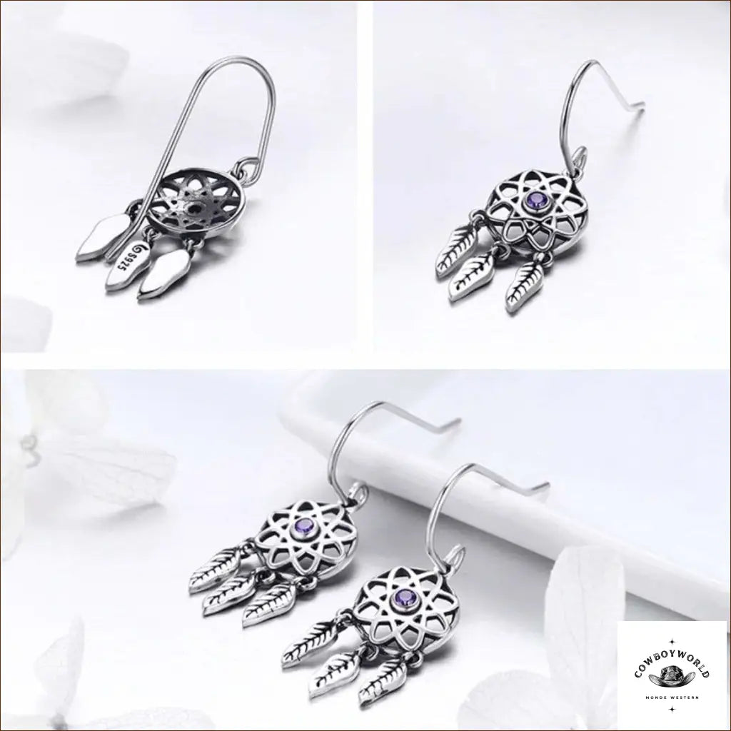 Boucles d’Oreilles Attrape-Rêves Plume (Argent)