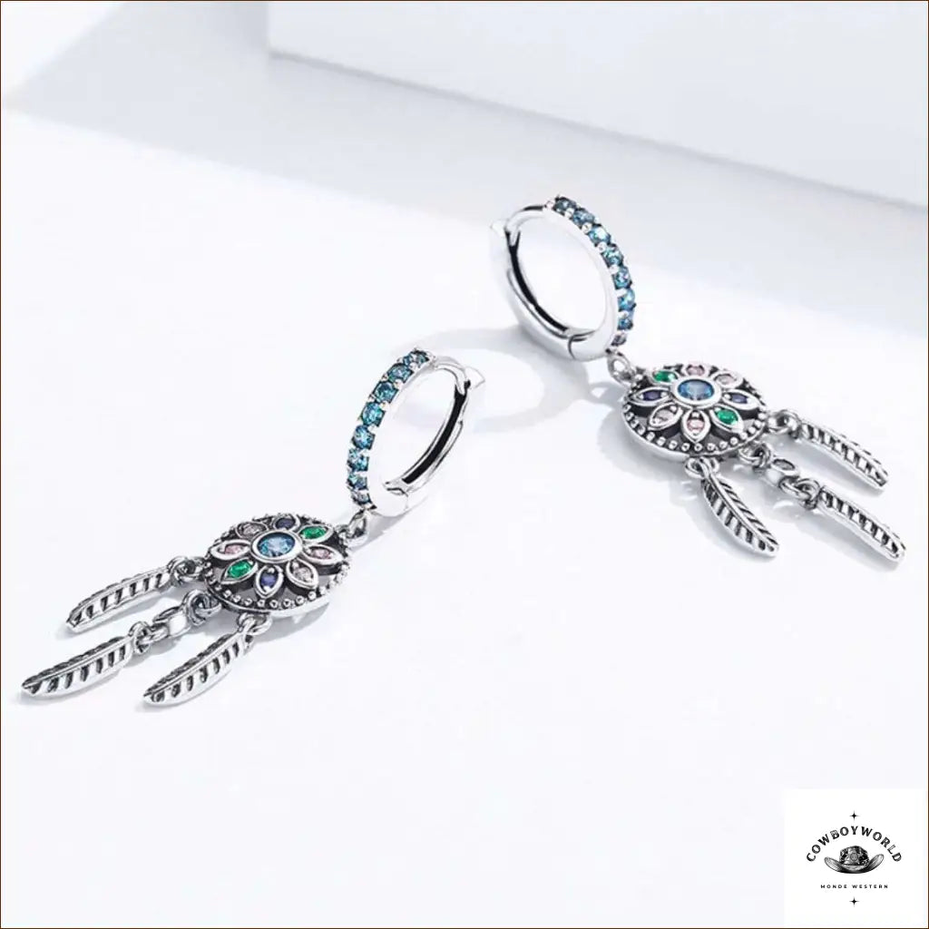 Boucles d’Oreilles Attrape-Rêves Turquoise (Argent)