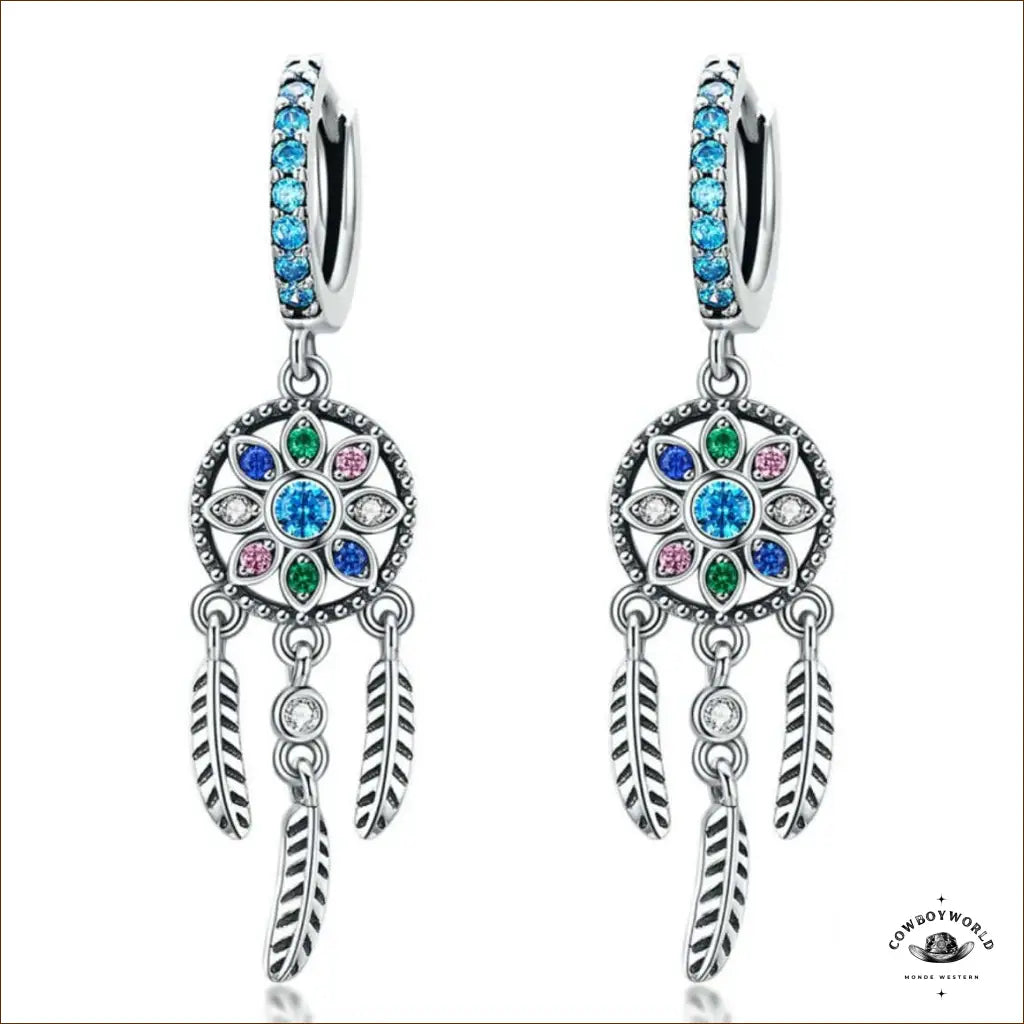 Boucles d’Oreilles Attrape-Rêves Turquoise (Argent)