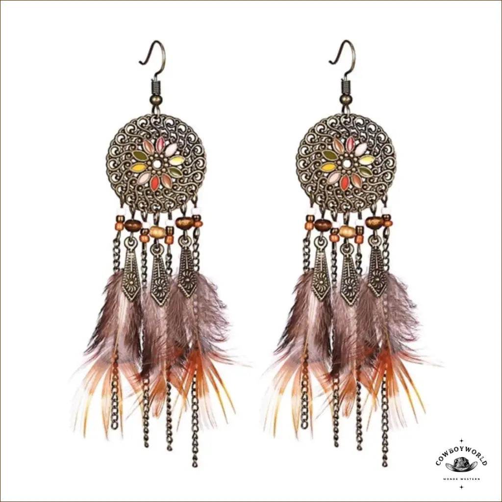 Boucles d'Oreilles Indian Feathers - Cowboy World