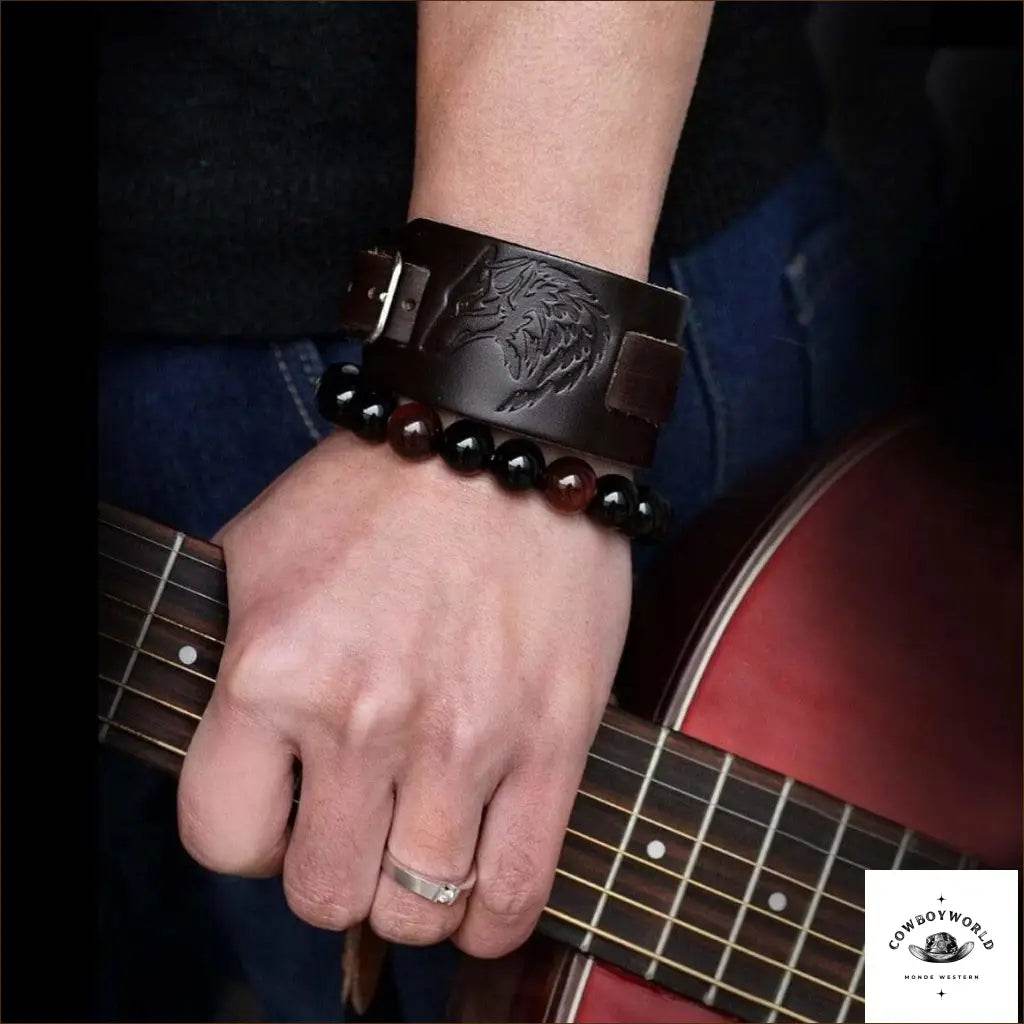 Bracelet Homme Cuir Loup - Cowboy World