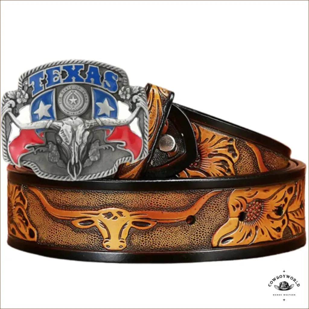 Ceinture Cuir Repoussé Western Artisanale - Cowboy World