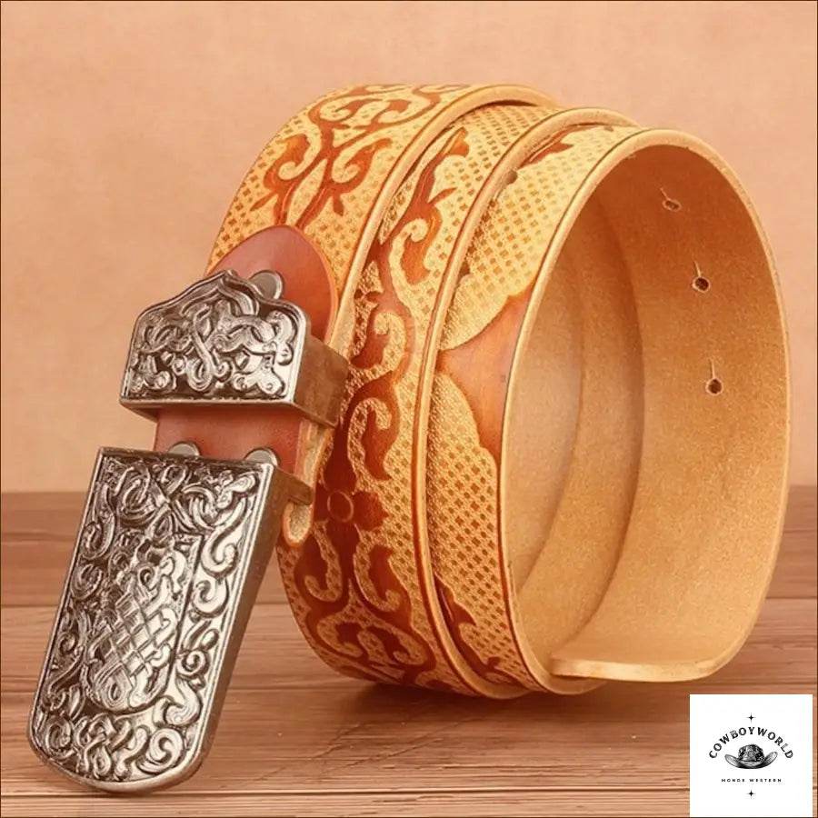 Ceinture en Cuir Brun Homme Style Western - Cowboy World