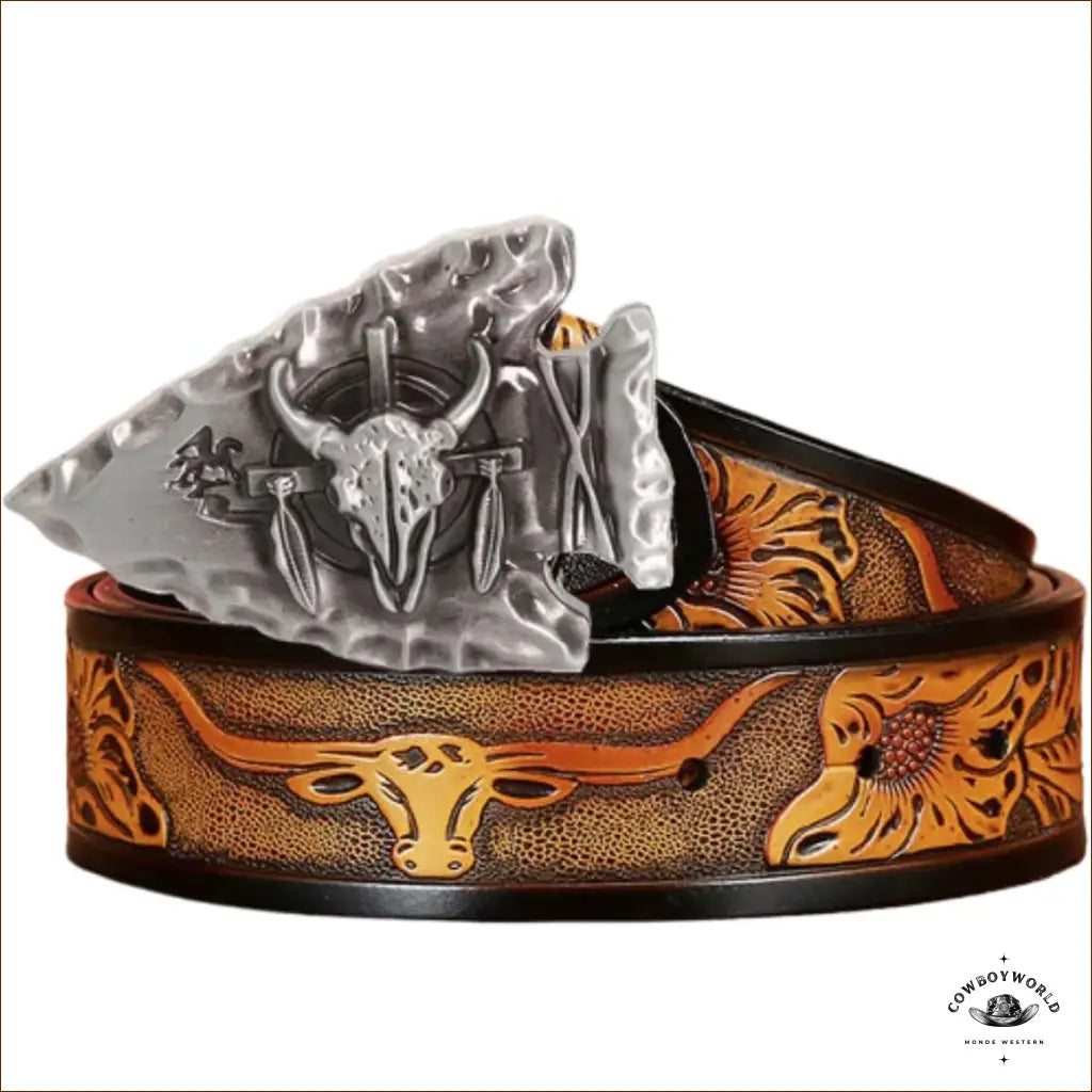 Ceinture Homme Western Cuir Repoussé