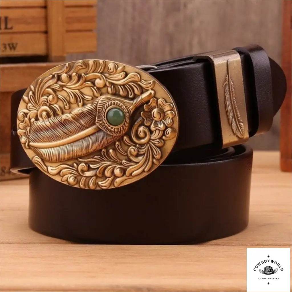 Ceinture Western Dorée en Cuir - Cowboy World