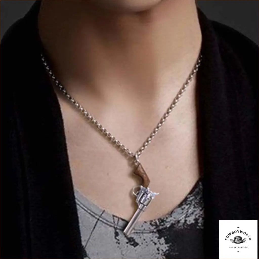 Collier Western Revolver (Argent)