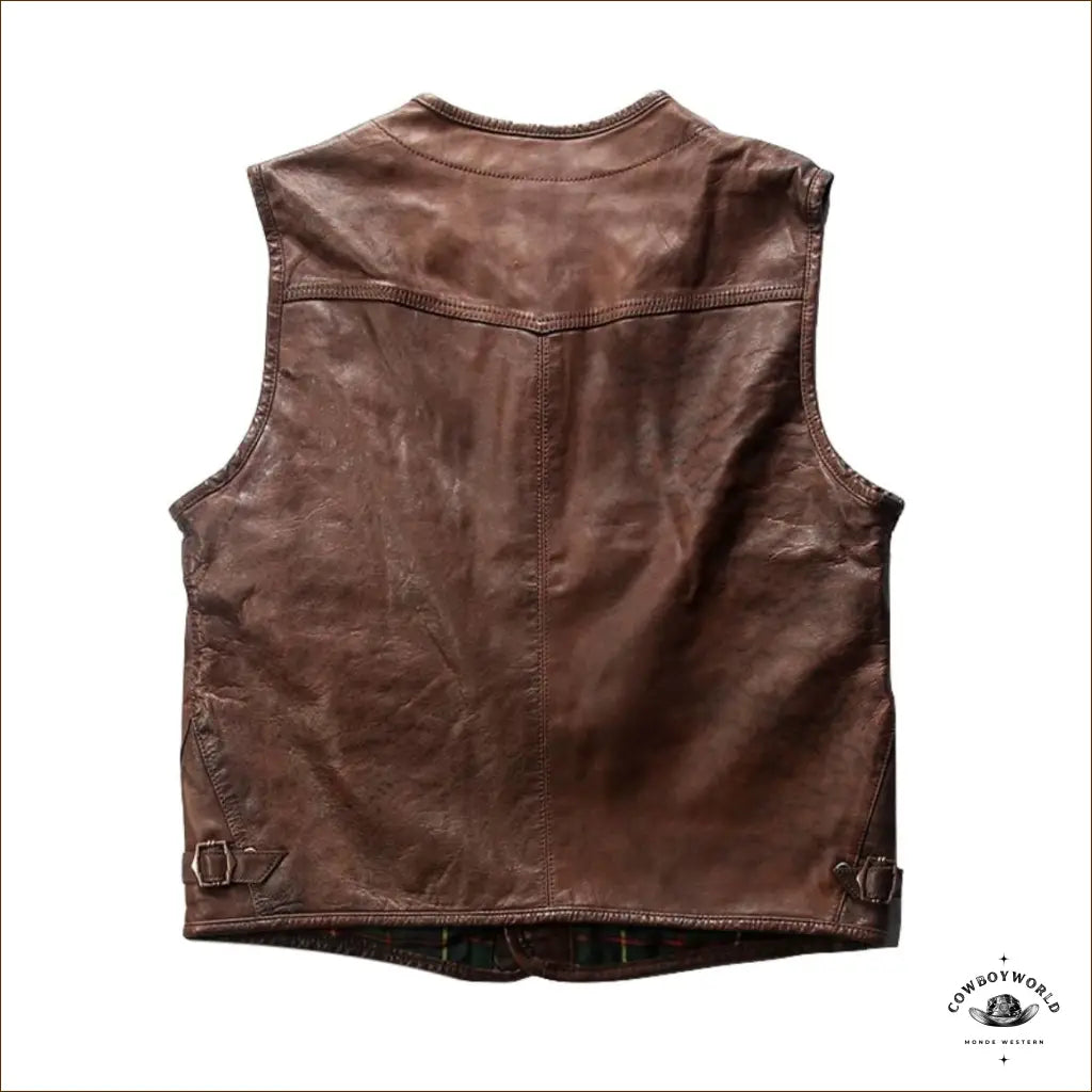 Gilet Homme Sans Manche en Cuir Western