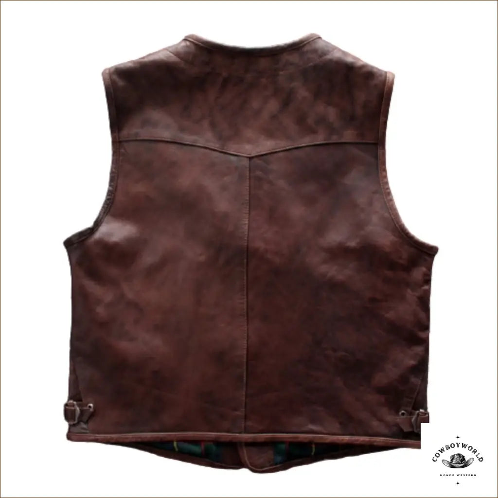 Gilet Sans Manches en Cuir Pour Homme Style Western