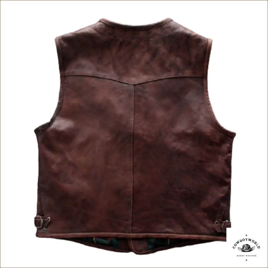 Gilet Sans Manches en Cuir Pour Homme Style Western - Cowboy World