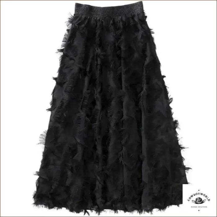 Jupe Mi-Longue Noire Style Western - Cowboy World