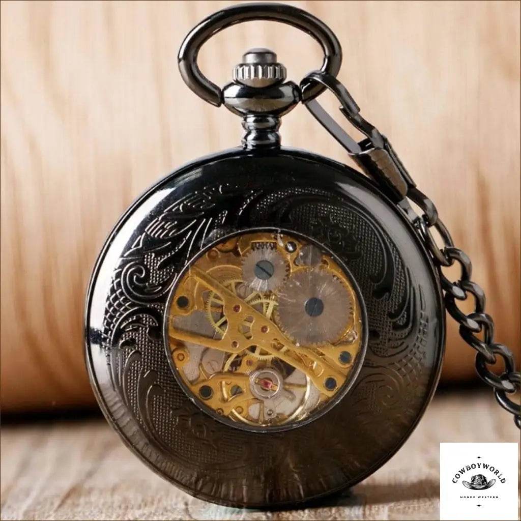 Montre à Gousset Mécanique Noire - Cowboy World