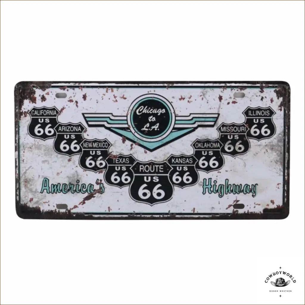 Plaque Métal America's Highway - Cowboy World