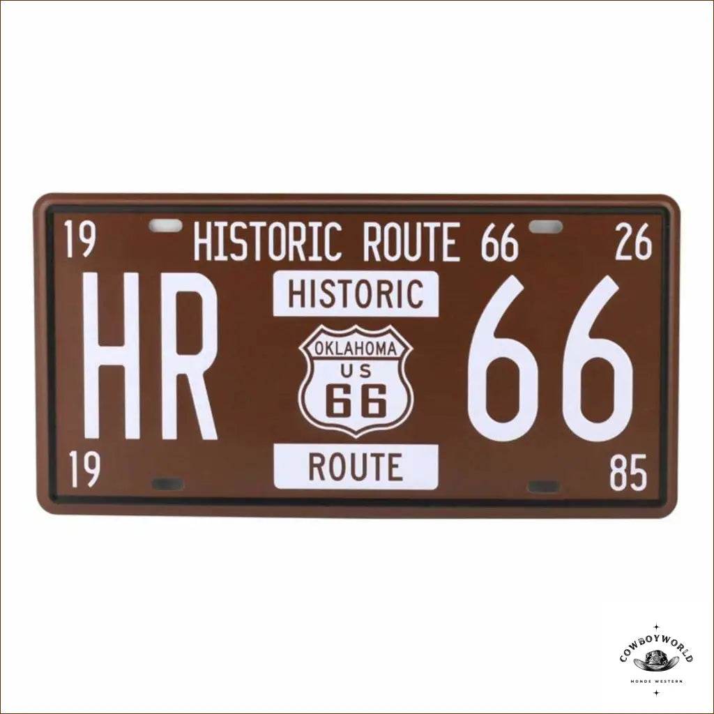 Plaque Métal Historic Route 66 - Cowboy World