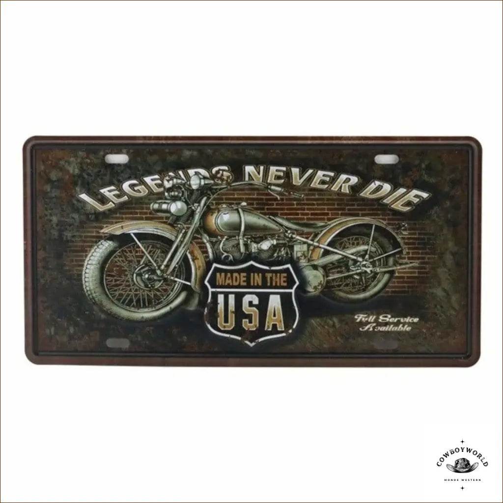 Plaque Métal Legends Never Die - Cowboy World