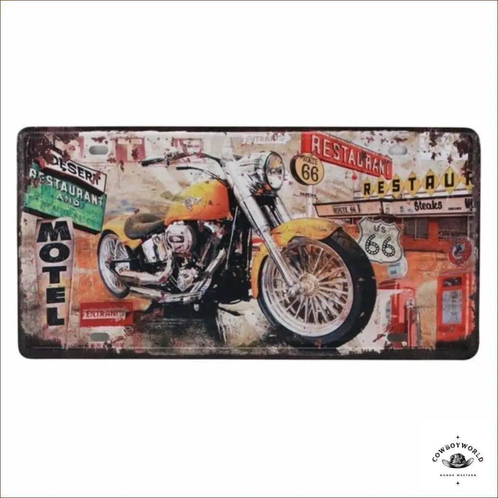 Plaque Métal Motel Route 66 - Cowboy World