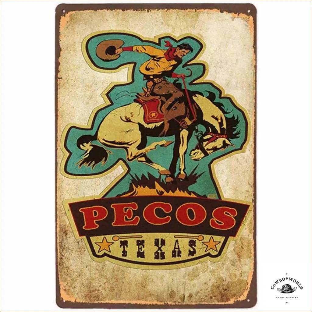 Plaque Métal Pecos Texas - Cowboy World