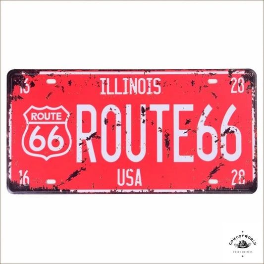 Plaque Métal Route 66 Rouge