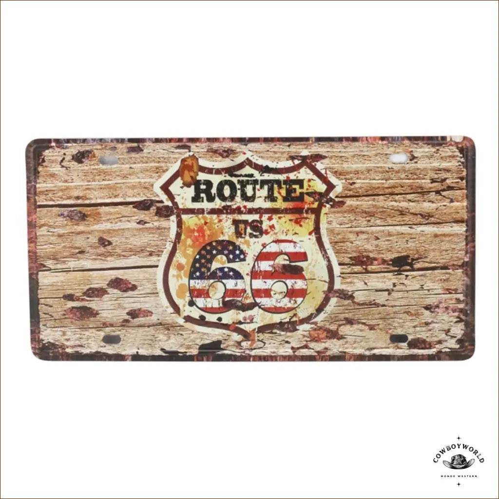 Plaque Métal Route US 66 - Cowboy World