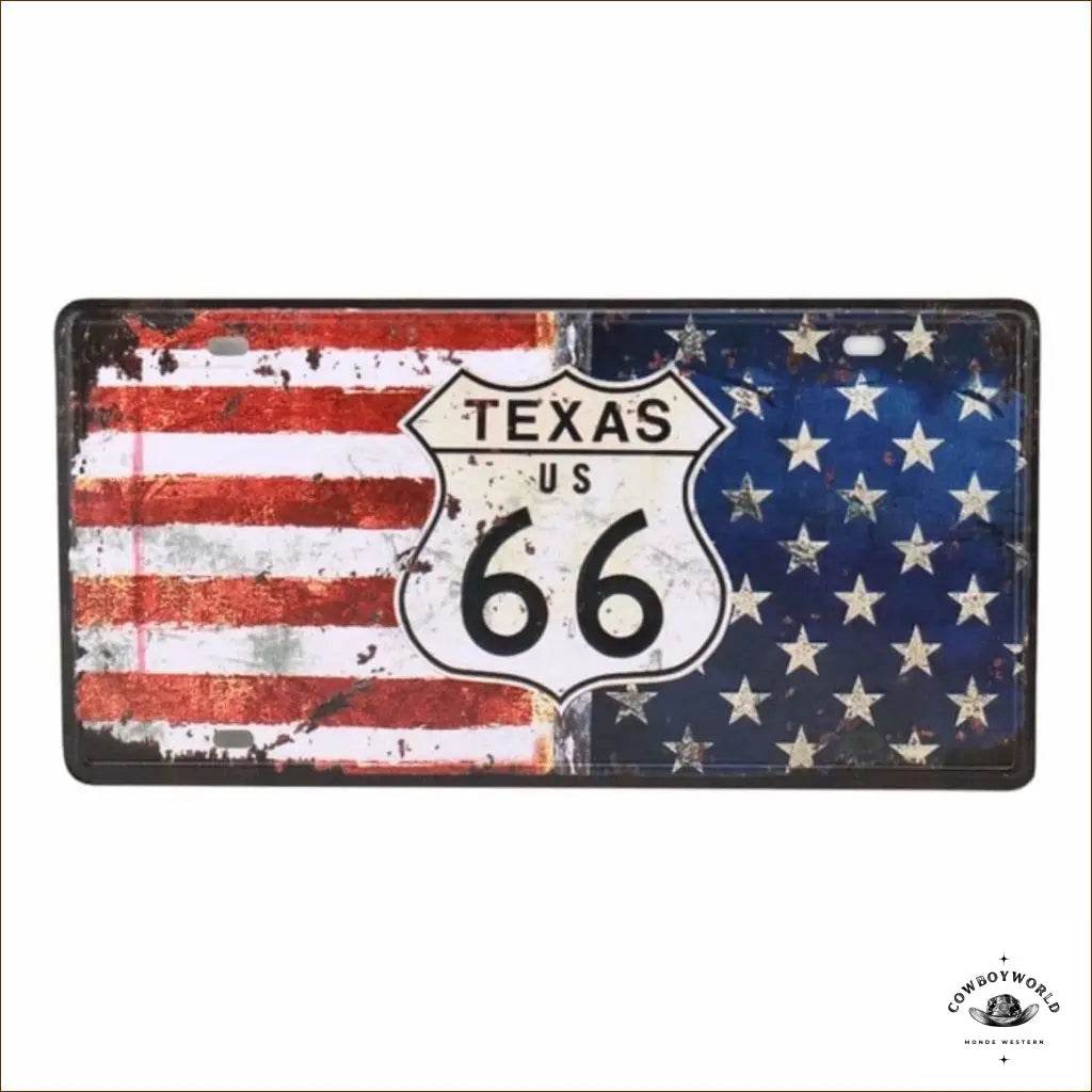 Plaque Métal Texas US 66 - Cowboy World