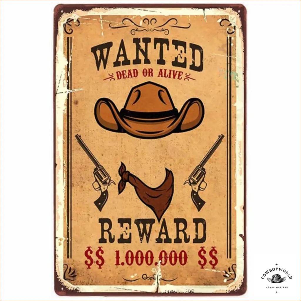 Plaque Métal Wanted 1.000.000 $ - Cowboy World