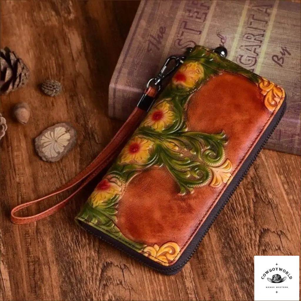 Portefeuille en Cuir à Fleurs - Cowboy World