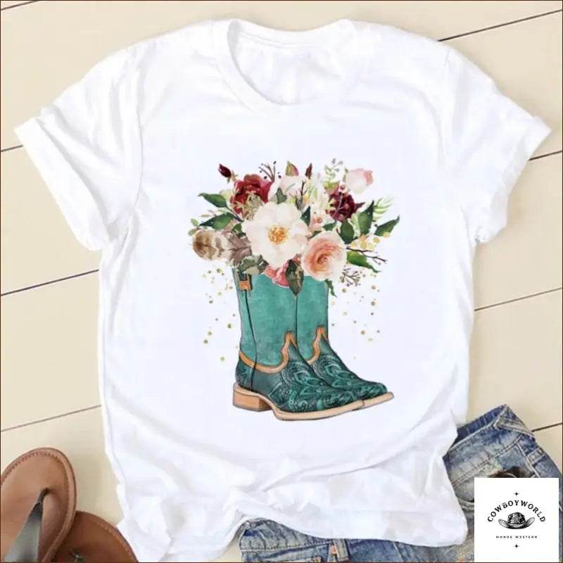 T-Shirt Blanc Country Femme - Cowboy World