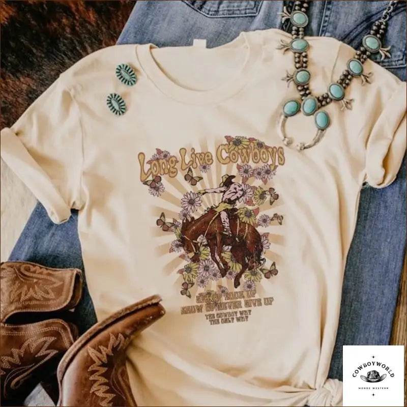 T-Shirt Western Long Live Cowboys - Cowboy World