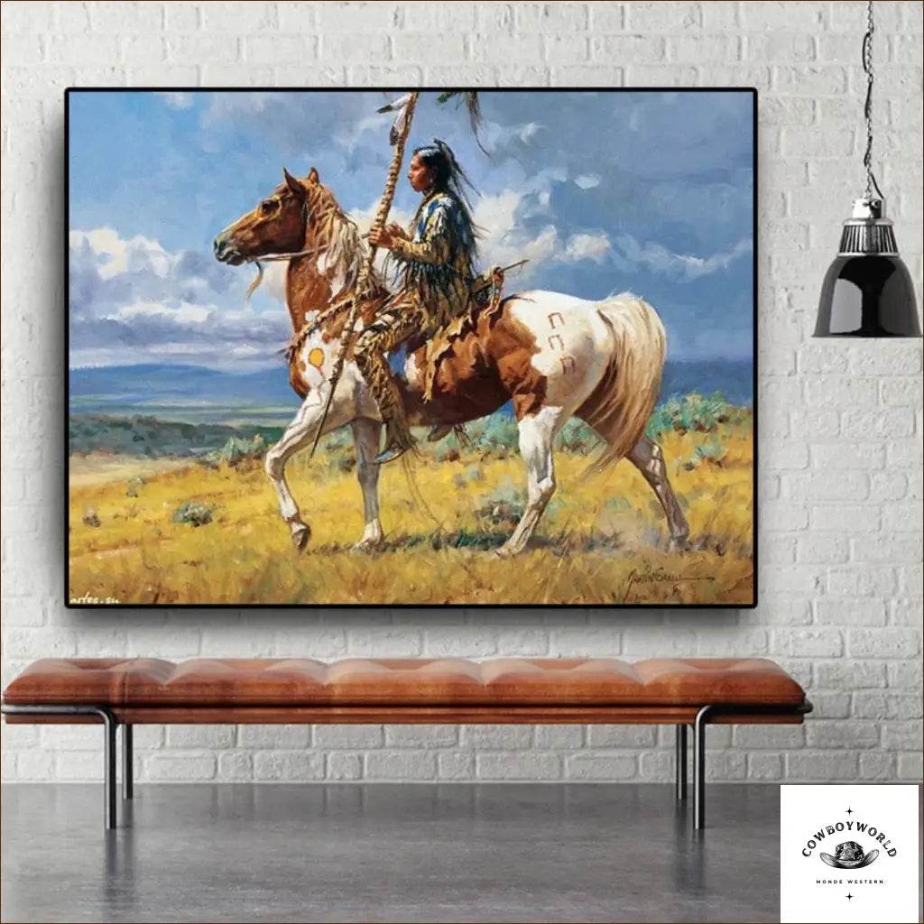 Tableau Peinture Amérindienne - Cowboy World