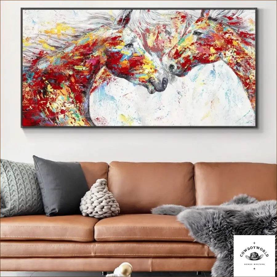 Tableau Peinture Cheval Rouge - Cowboy World