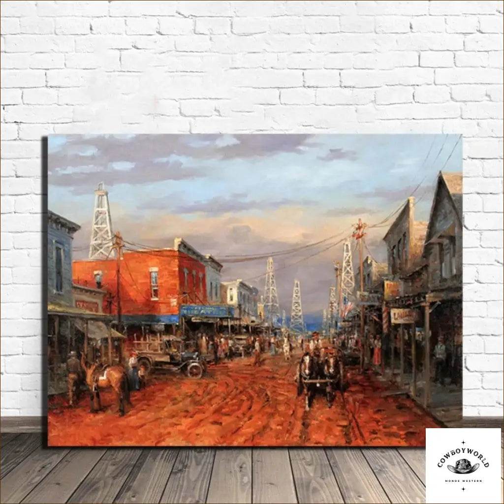 Tableau Peinture Village Western - Cowboy World
