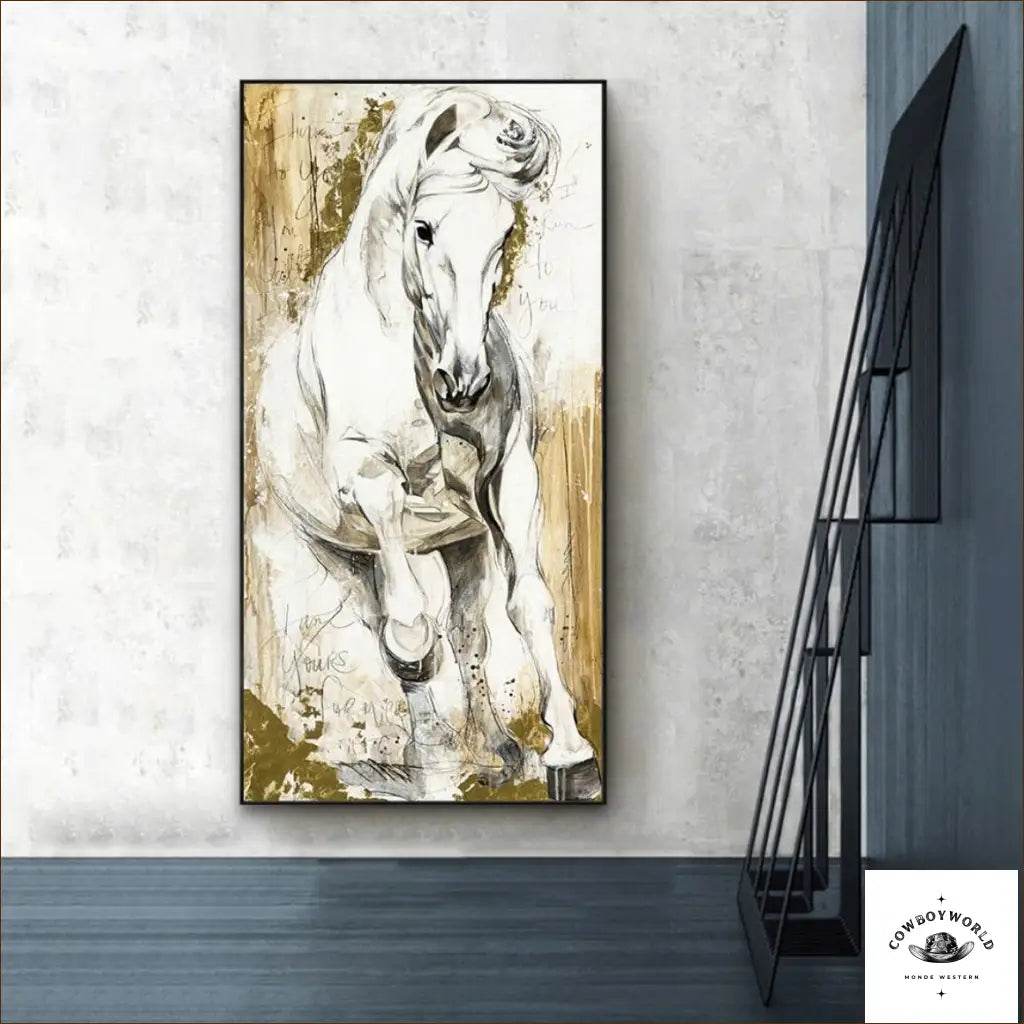 Tableau Western Cheval Noir et Blanc - Cowboy World