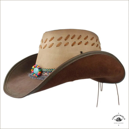 Chapeau de Cowboy Cuir Marron Femme
