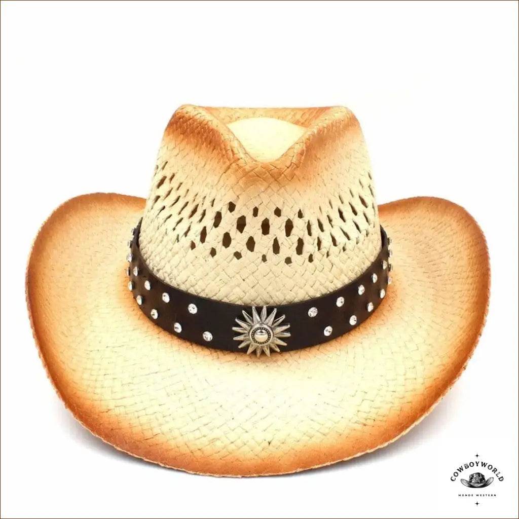 Chapeau de Paille Western à Strass Noirs - Cowboy World
