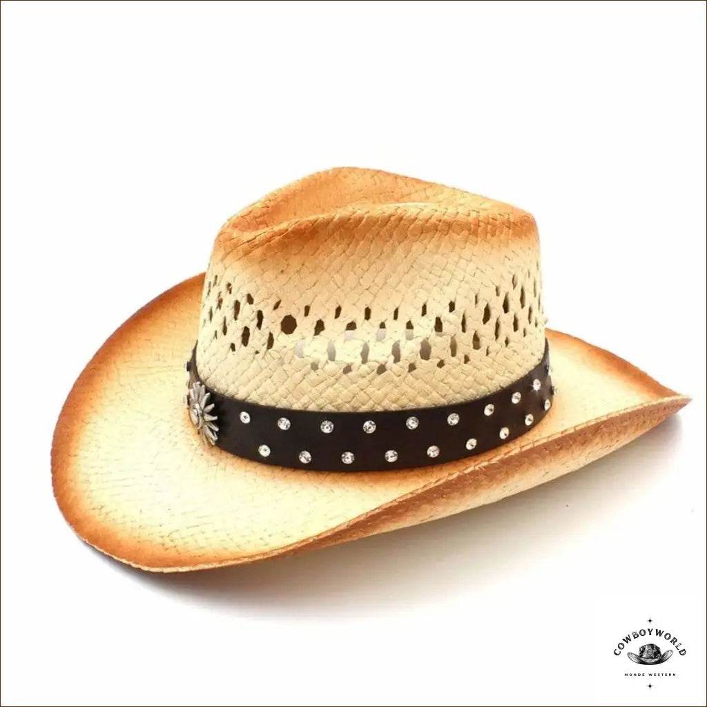 Chapeau de Paille Western à Strass Noirs - Cowboy World