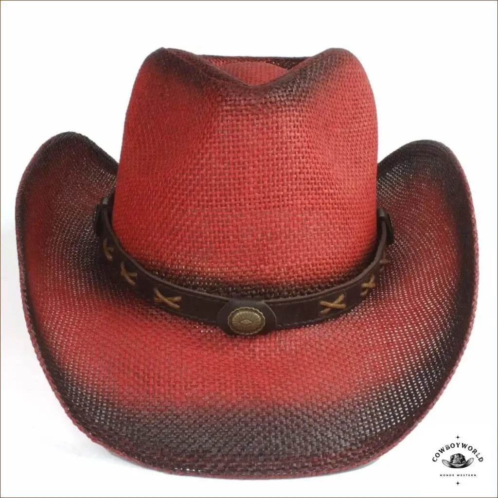 Chapeau de Paille Western Rouge et Noir - Cowboy World