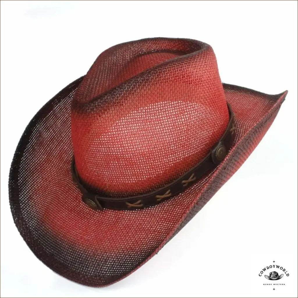Chapeau de Paille Western Rouge et Noir - Cowboy World