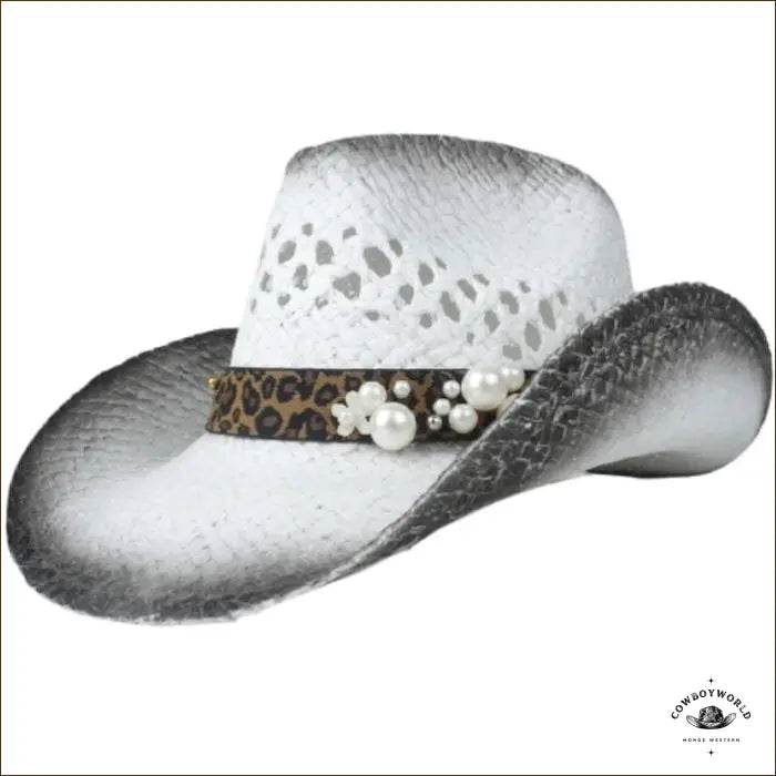 Chapeau Western Blanc Avec Bourdalou - Cowboy World