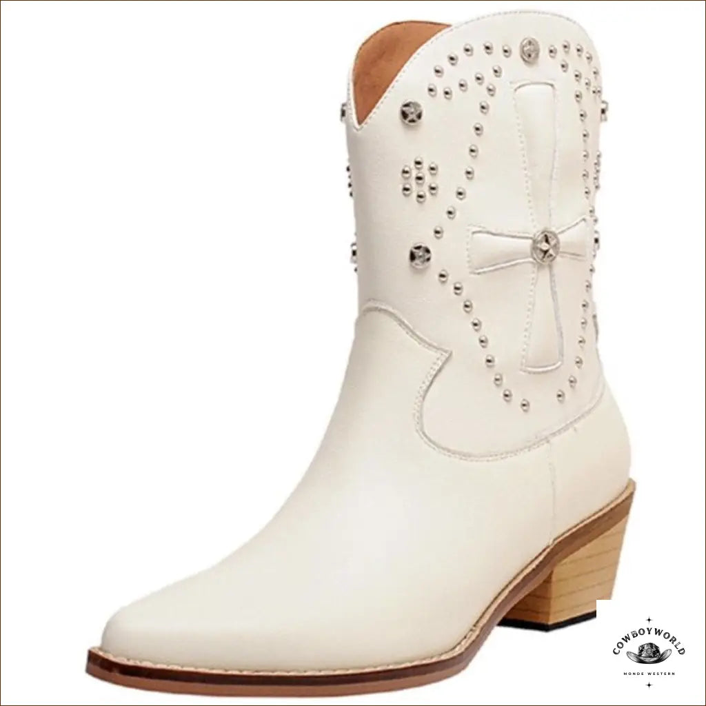 Bottines Blanches Cowboy Femme