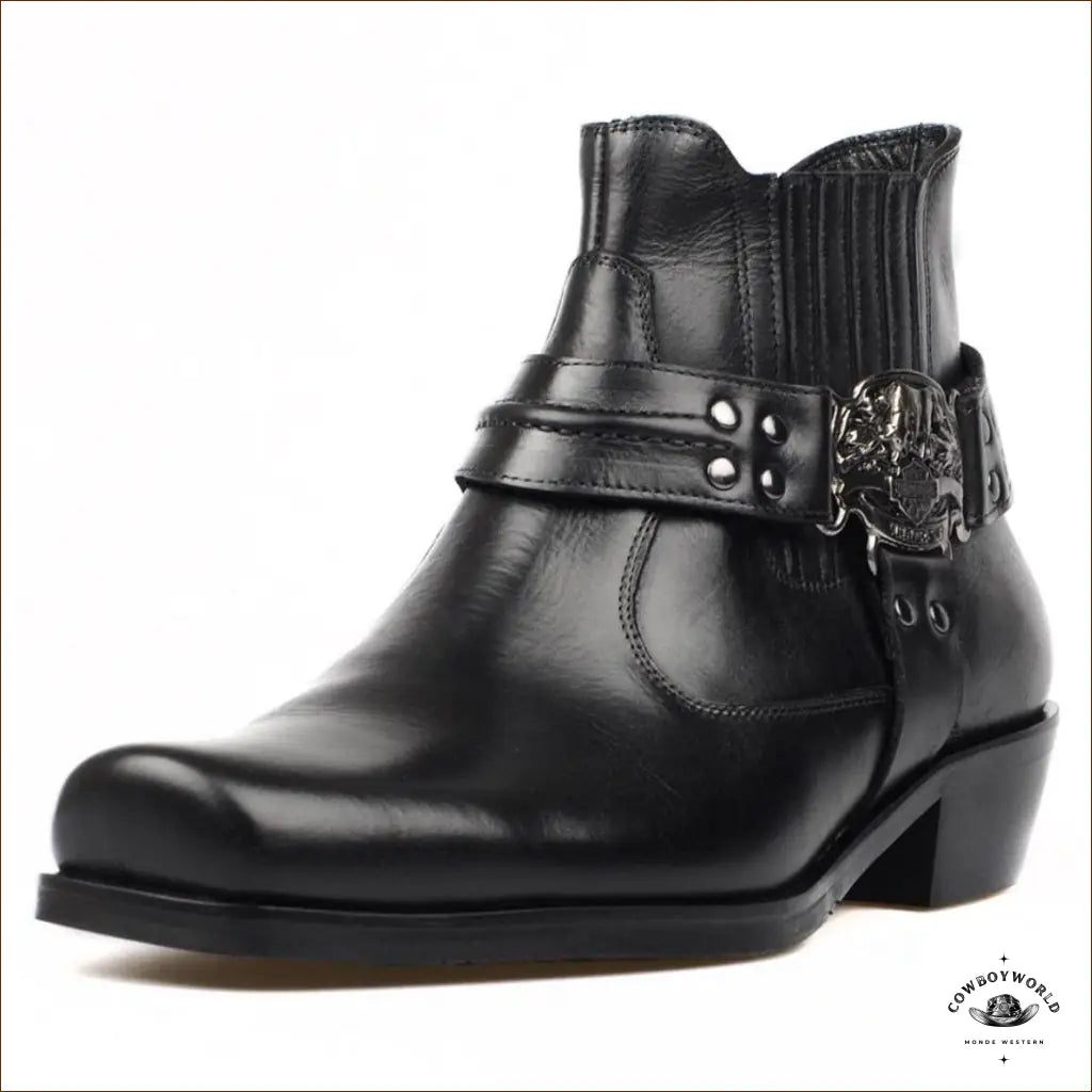 Bottines Style Cowboy Cuir Noir