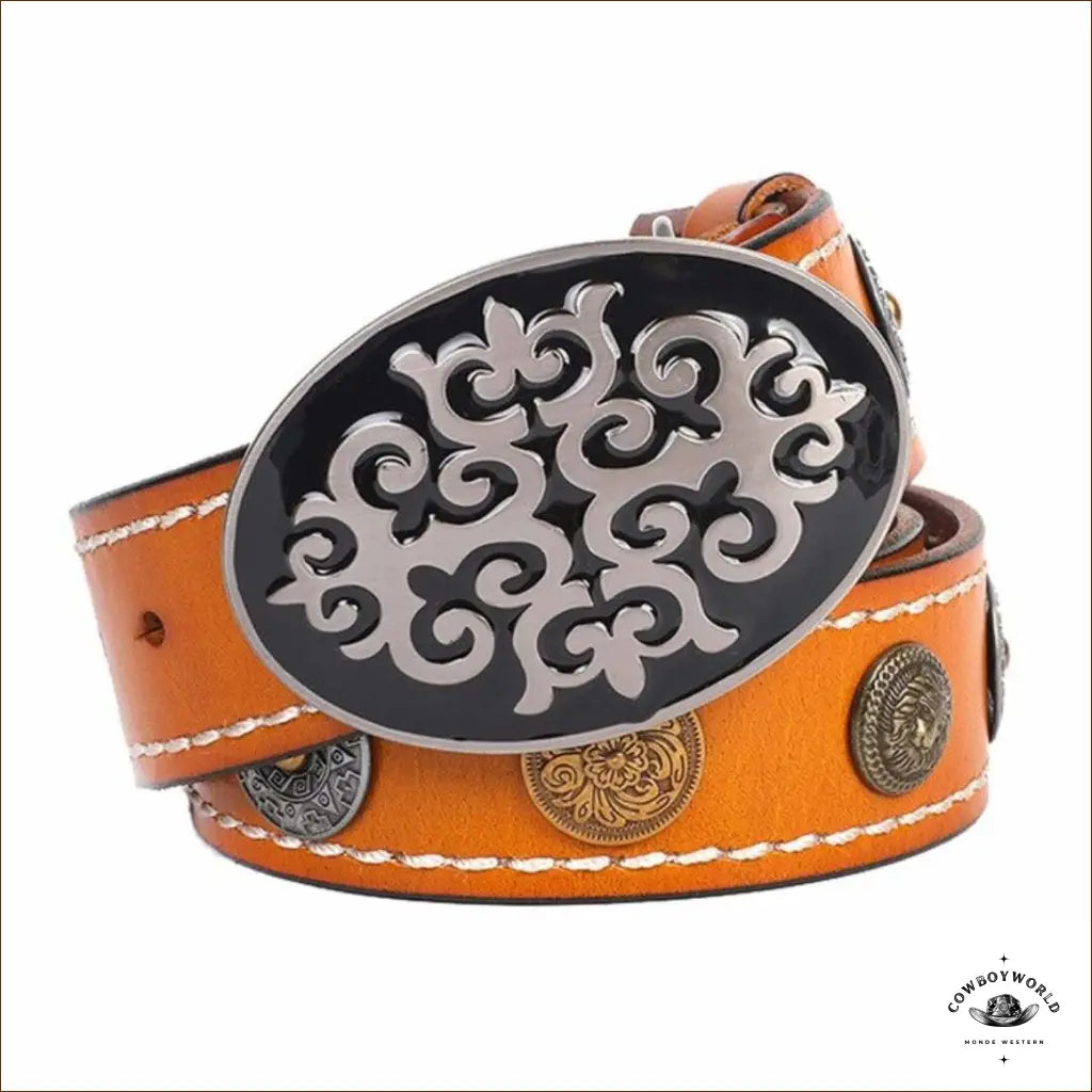 Ceinture Cuir Western Concho