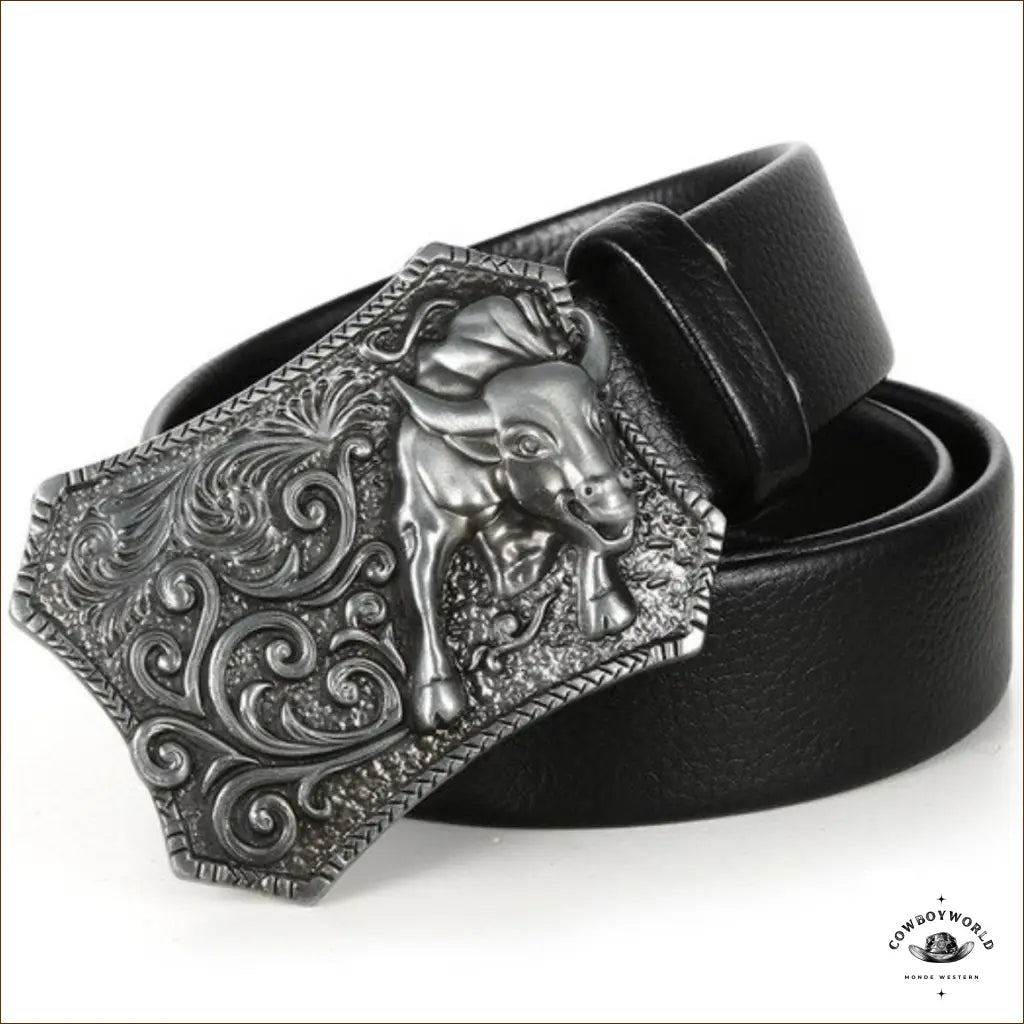 Ceinture Homme Cuir Noir Boucle Fantaisie Western