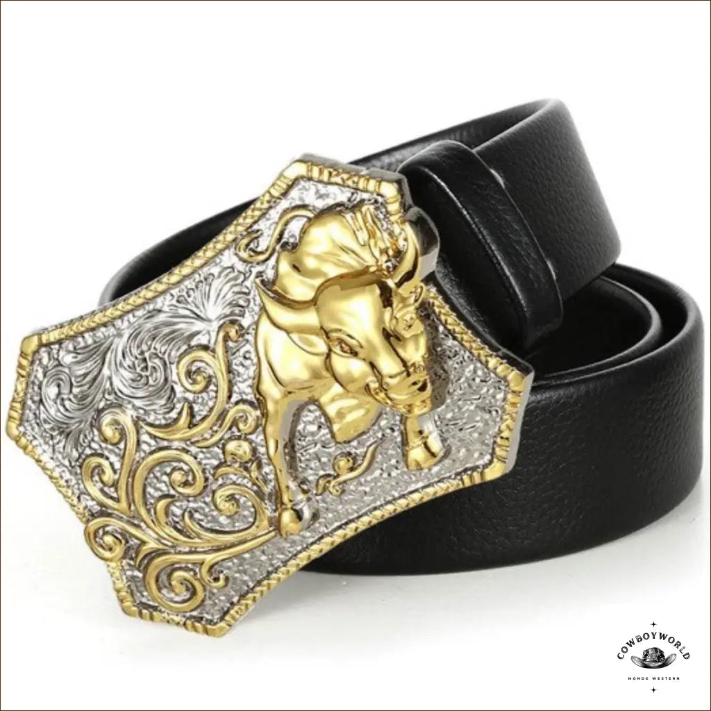 Ceinture Homme Cuir Noir Boucle Fantaisie Western