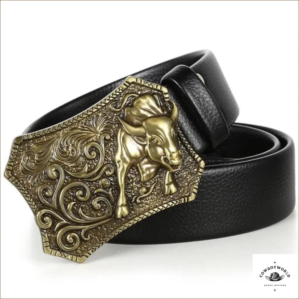 Ceinture Homme Cuir Noir Boucle Fantaisie Western