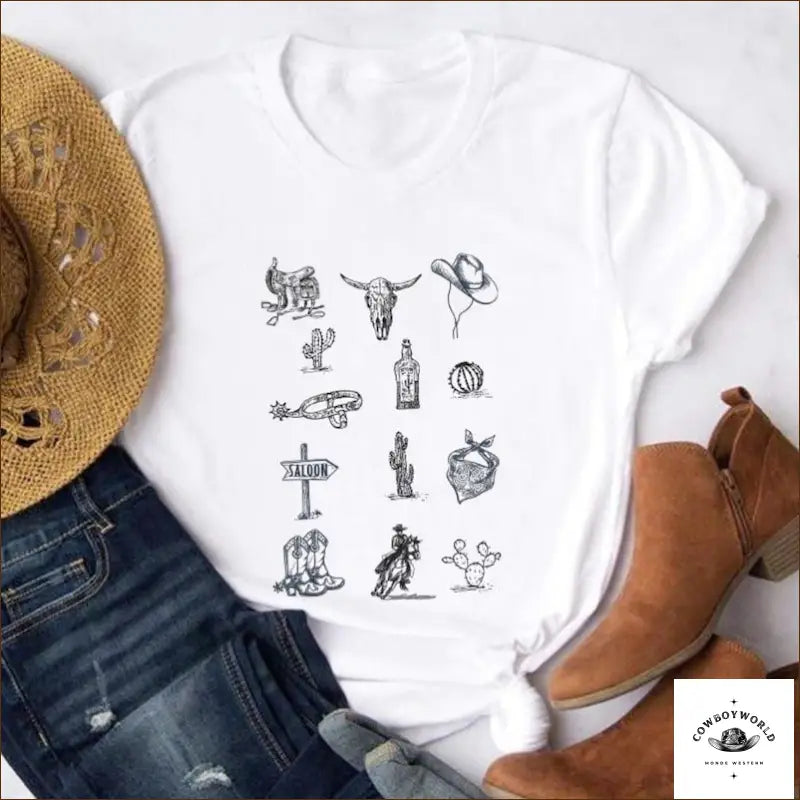 T-Shirt Cowgirl Crâne de Buffle