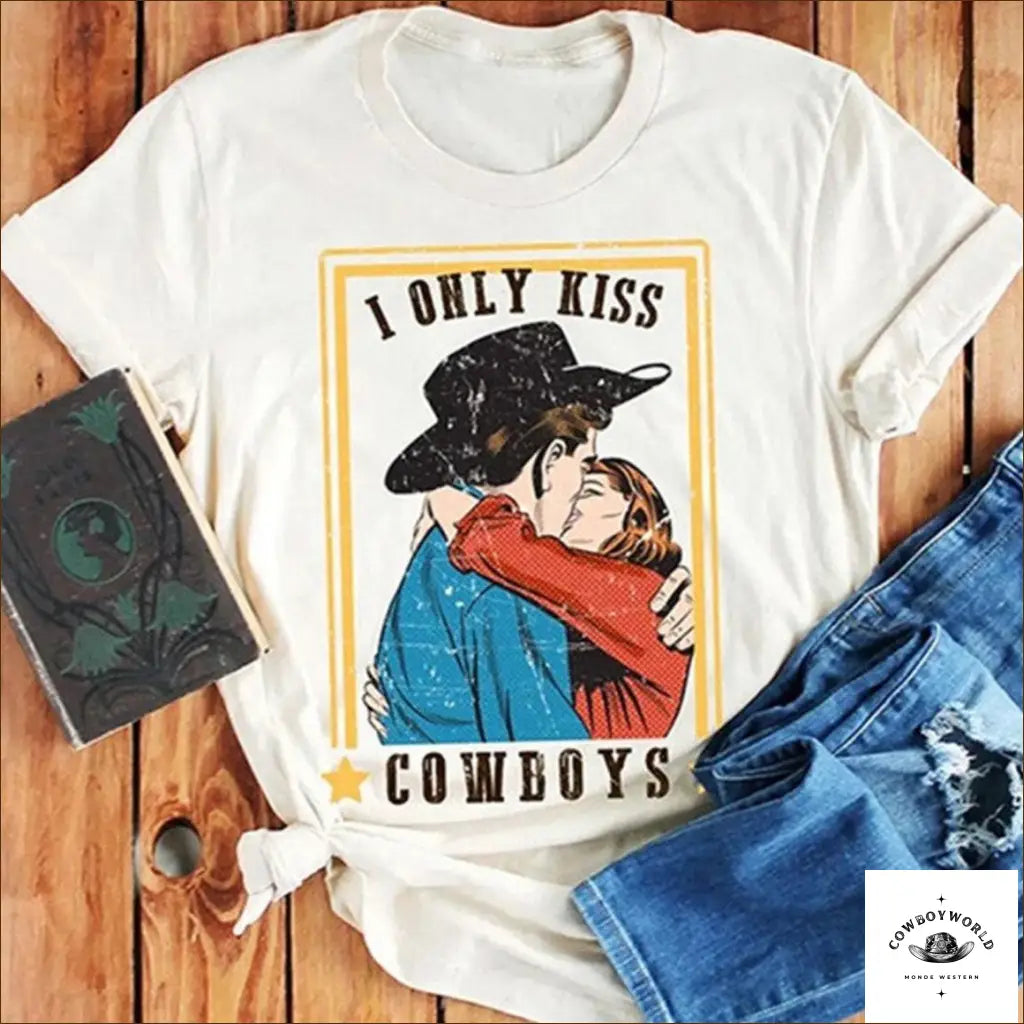 T-Shirt Western I Only Kiss Cowboys