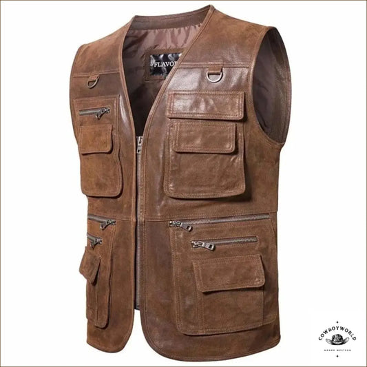 Veste Cuir Western Sans Manches Homme