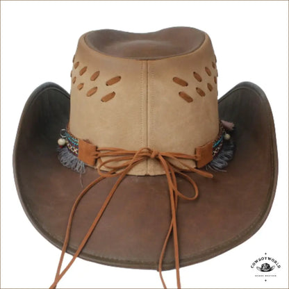 Chapeau de Cowboy Cuir Marron Femme